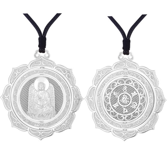 Pt950 Platinum Amitabha Guardian Pendant - Dog & Boar Zodiac Birth Buddha